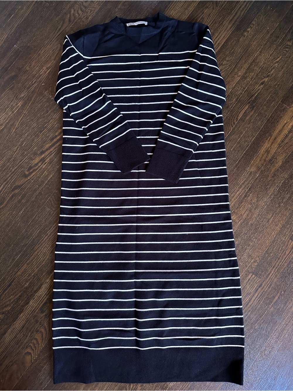 Zara Navy and White Striped Long Sleeve Maxi Dress Size Large